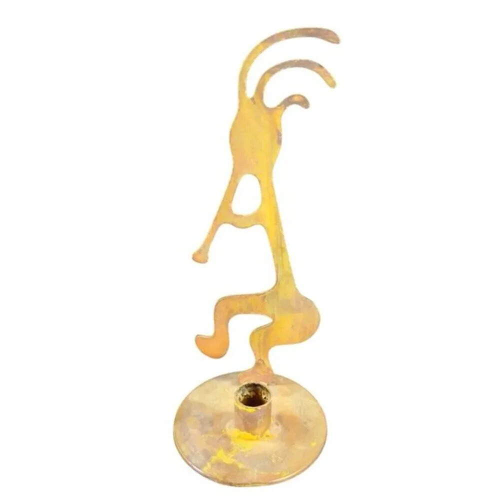 Kokopelli Flute Candle Holder Tea‎ Light Metal Brutalist Rusty Vintage Decor VTG